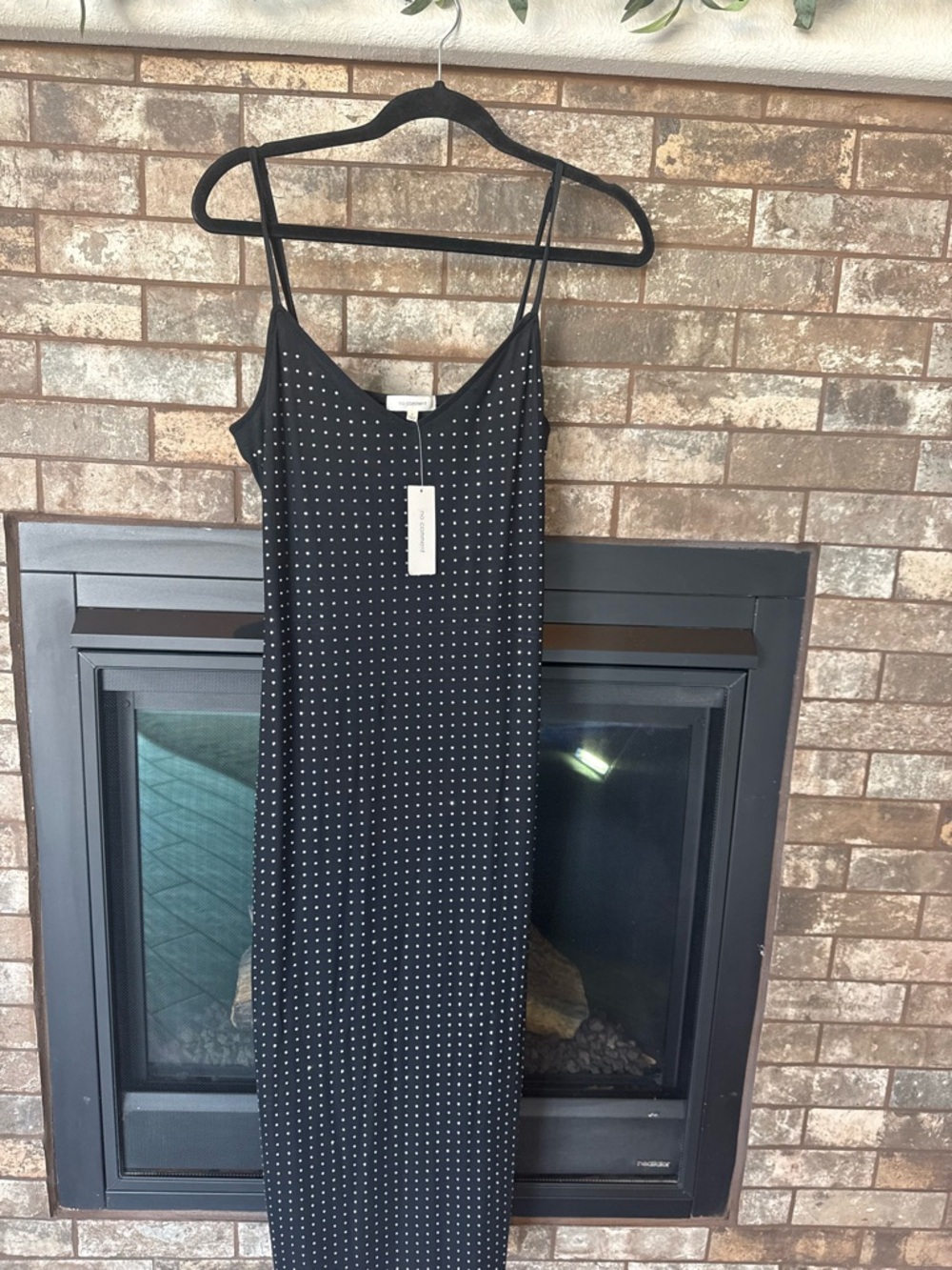 Black Spaghetti-Strap Maxi Dress with rhinestones